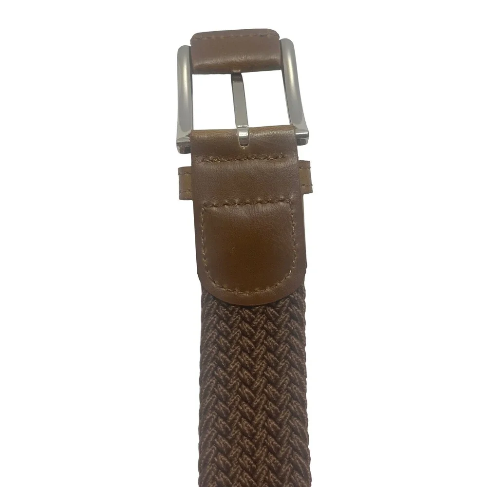 Torino‎ Brown Leather & Rayon Woven Stretch Western Casual Belt 45 Men's